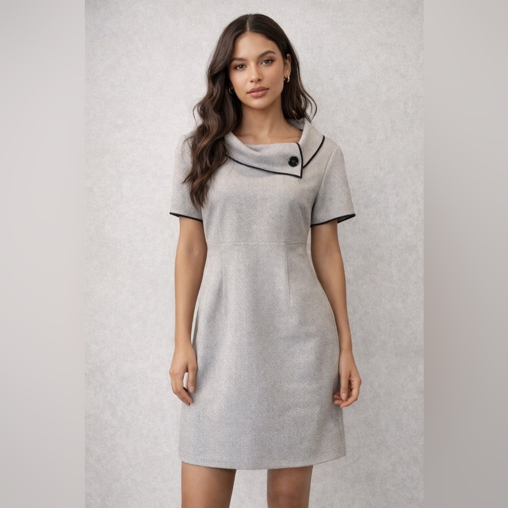 Tahari Women's Black & White Short Sleeve Knee Length Dress Size 12P